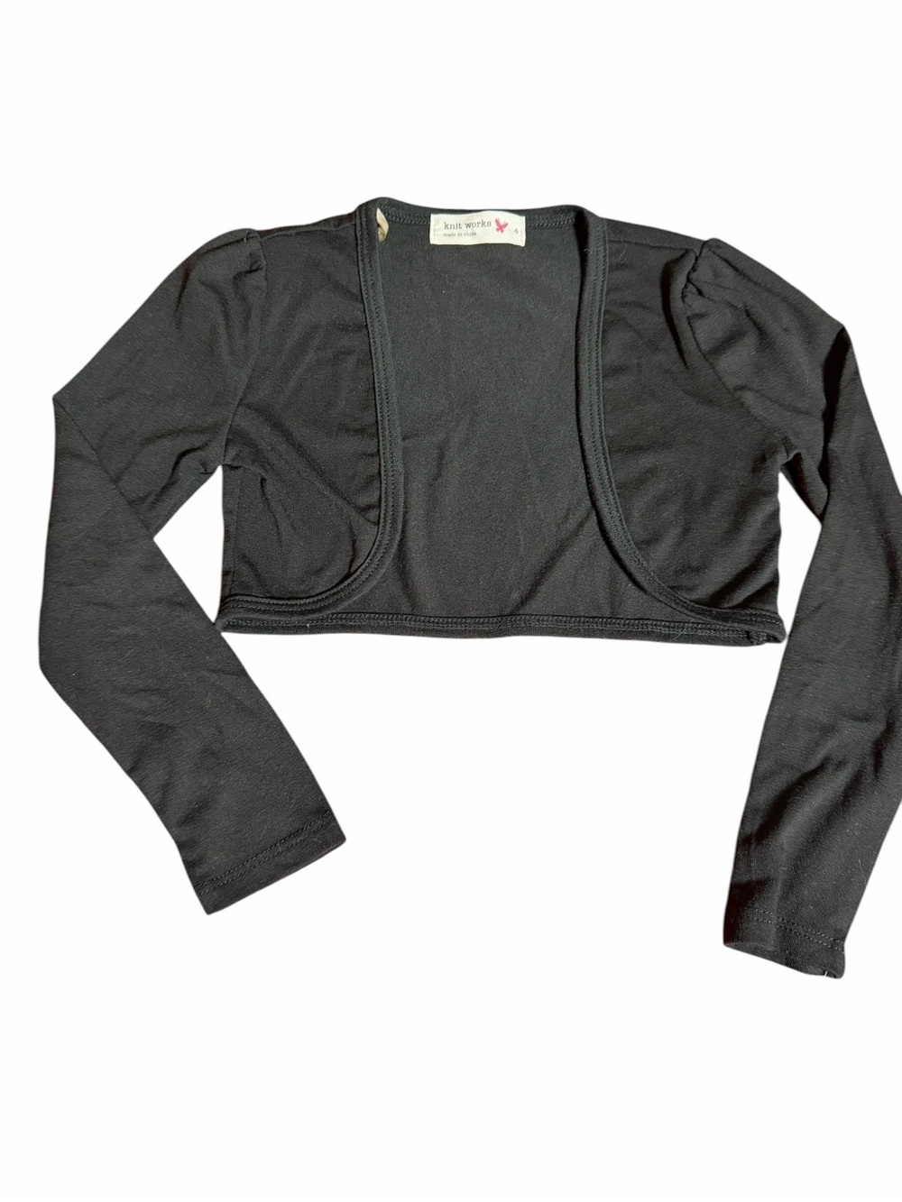 Knitworks Black Cropped Bolero Shrug  SIZE TODDLER 4 - Long Sleeve